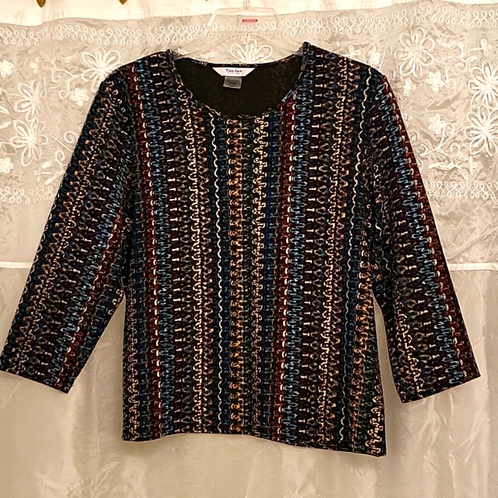 Multi-color & Metallic 3/4 Sleeve Blouse, PM, LIKE NEW condition! - Picture 5 of 10